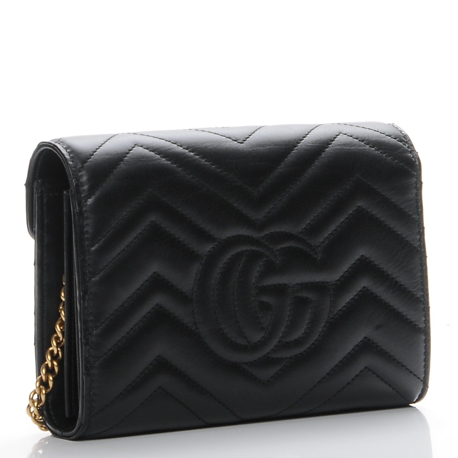 Gucci Calfskin Matelasse GG Marmont Chain Wallet Black 3 of 7