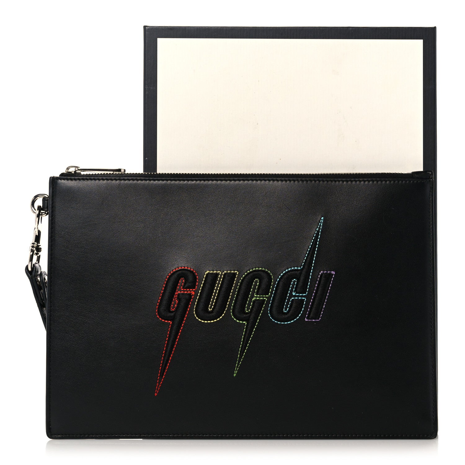 Gucci Calfskin Blade Embroidered Zip Pouch Black 13 of 13