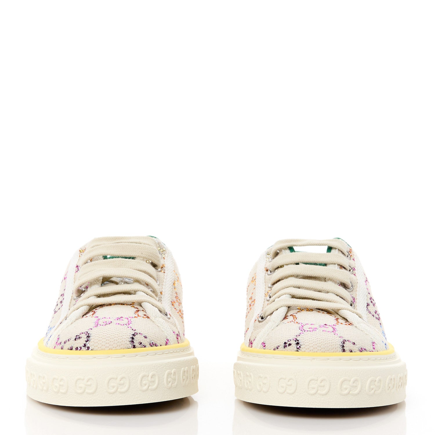 Gucci Canvas Lame Crystal GG Monogram Womens 1977 Tennis Sneakers 35.5 Gardenia Silver Mystic White 2 of 8