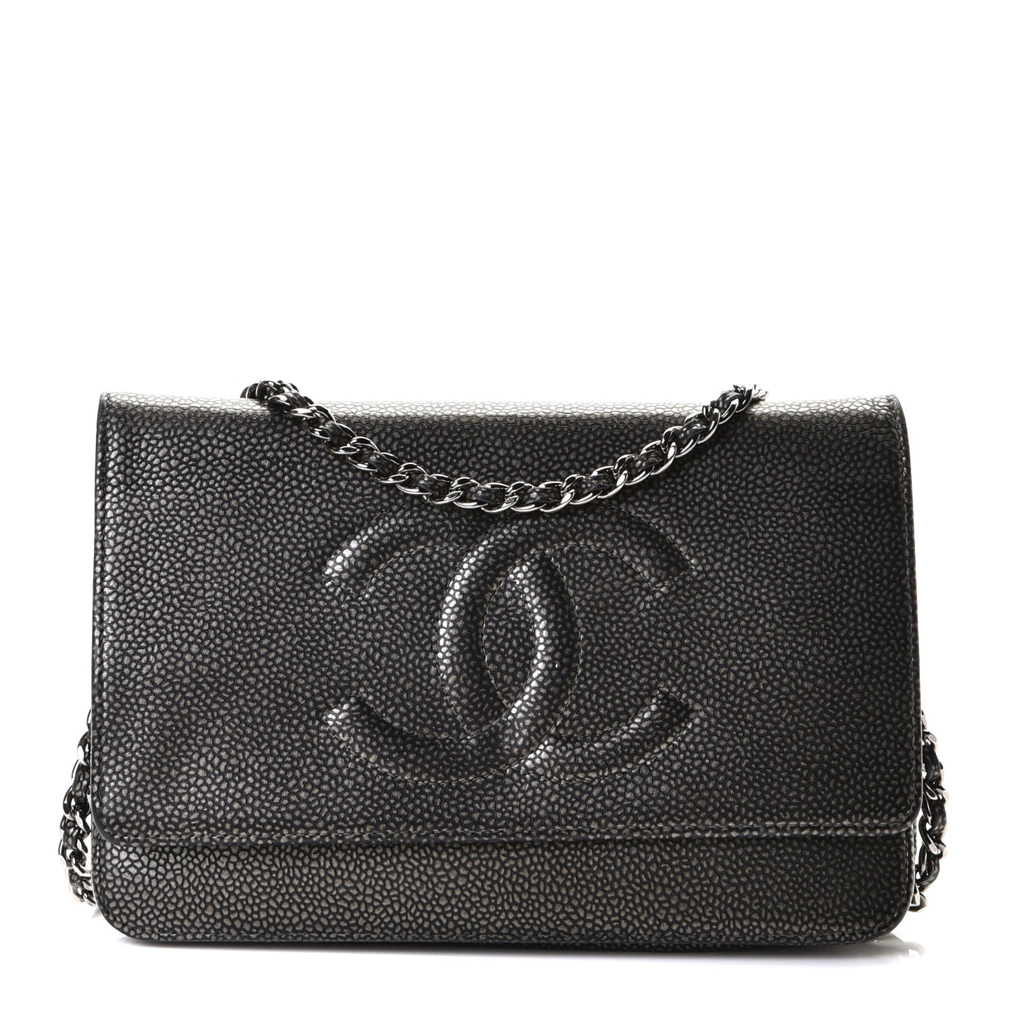 Metallic Caviar Timeless CC Wallet On Chain WOC Dark Silver