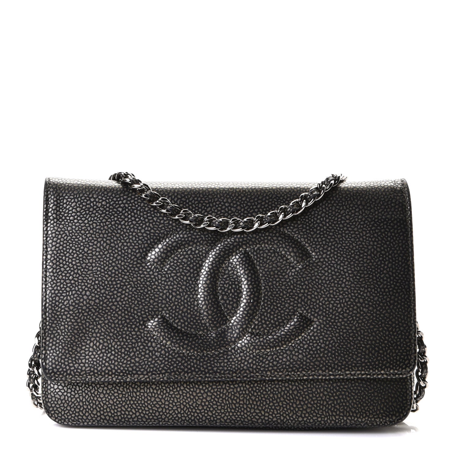 Chanel Metallic Caviar Timeless CC Wallet On Chain WOC Dark Silver 1 of 6