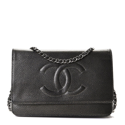 Chanel Metallic Caviar Timeless CC Wallet On Chain WOC Dark Silver 1 of 6