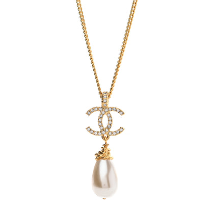 Chanel Pearl Crystal Twisted CC Drop Necklace Gold 4 of 7