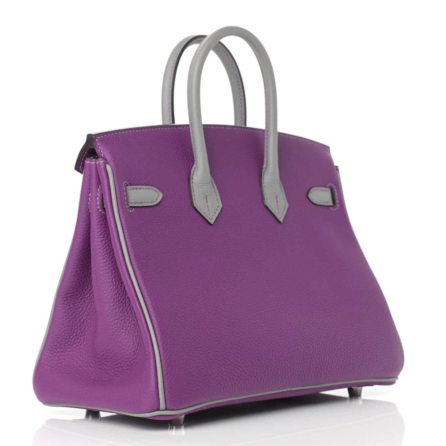 Hermes Togo Horseshoe Birkin 25 Anemone Gris Mouette 3 of 11