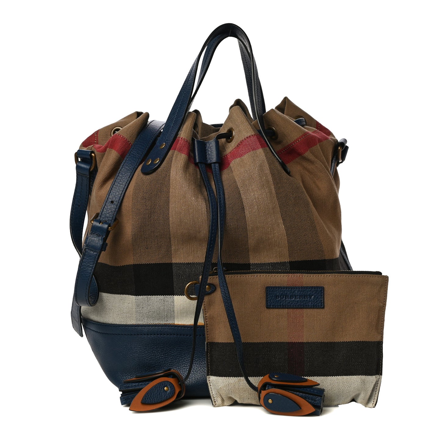 Grainy Calfskin Mega Check Tassel Heston Tote Navy