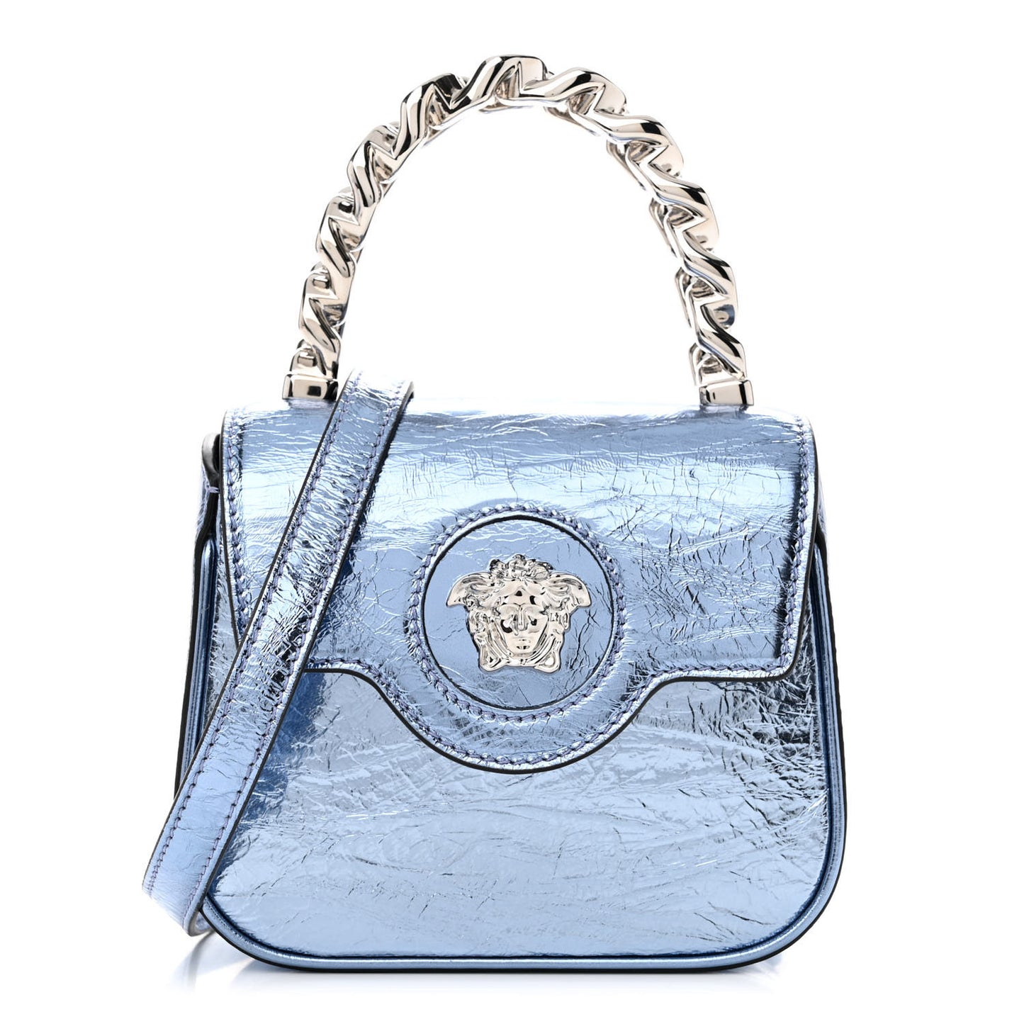 Metallic Crackled Lambskin Mini La Medusa Blue