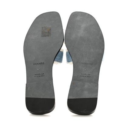 Hermes Denim Oran Fringe Sandals 39 Bleu Clair 6 of 10