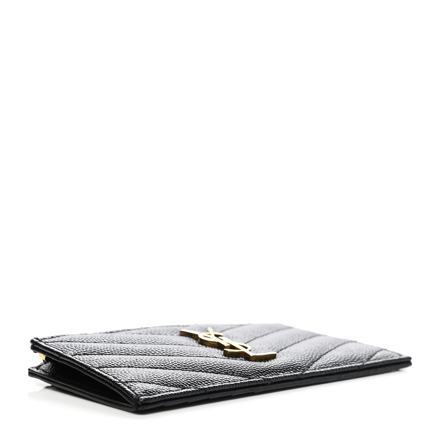 Saint Laurent Grain De Poudre Matelasse Chevron Monogram Fragments Zippered Card Case Black 4 of 8