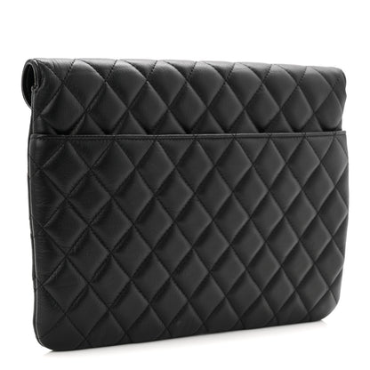 Chanel Calfskin Quilted Front Logo Enchained Clutch Black 3 of 8