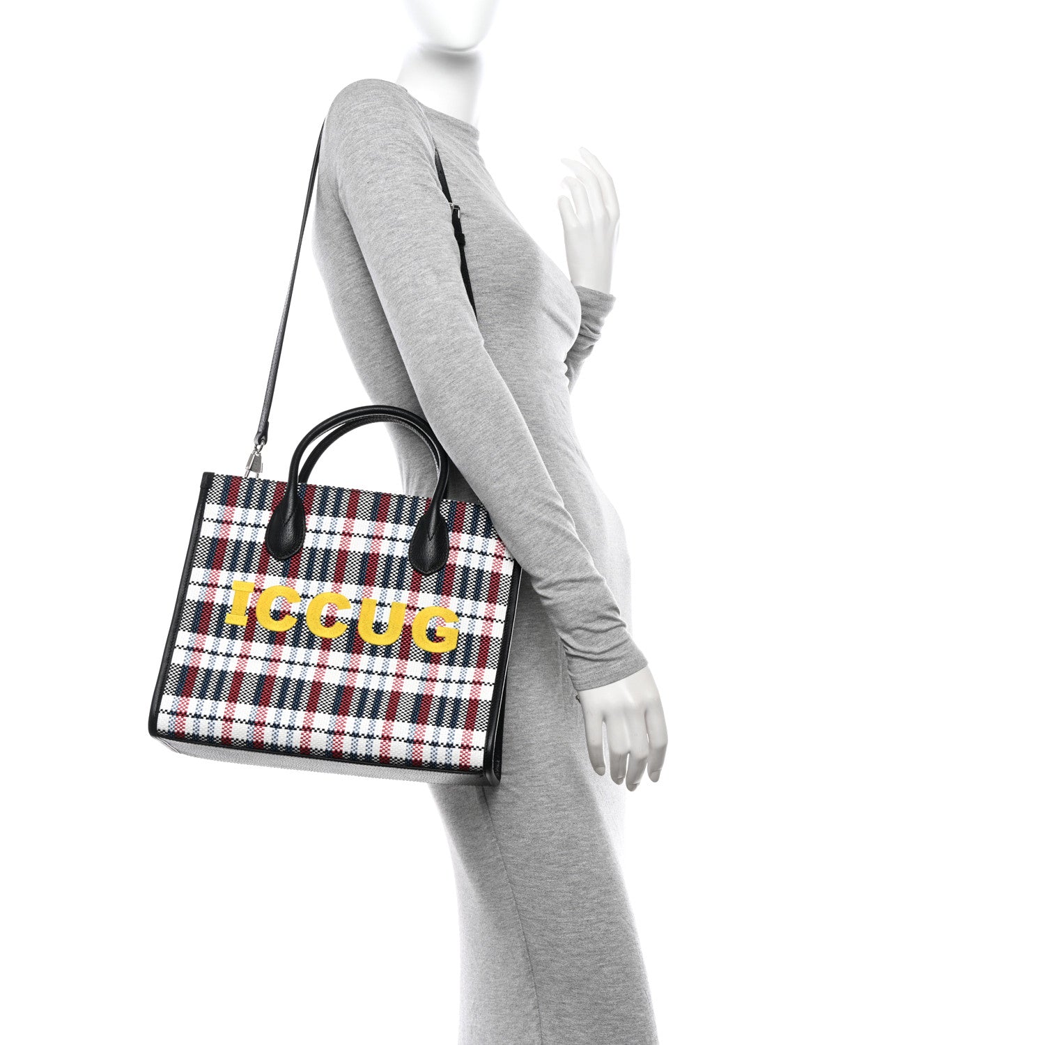 Gucci Canvas Plaid ICCUG Embroidered Small Tote Bag Black White Red Blue Smile Yellow 2 of 12
