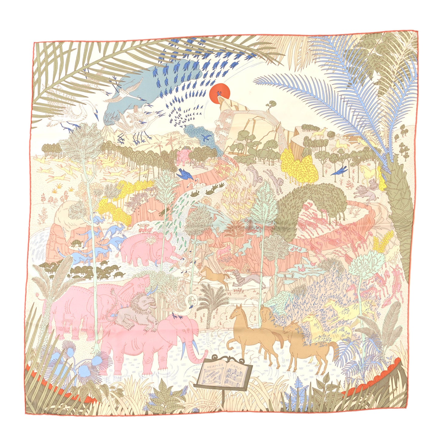 Silk Le Carnaval des Animaux Scarf 90 Bleu Pale Rose Beige