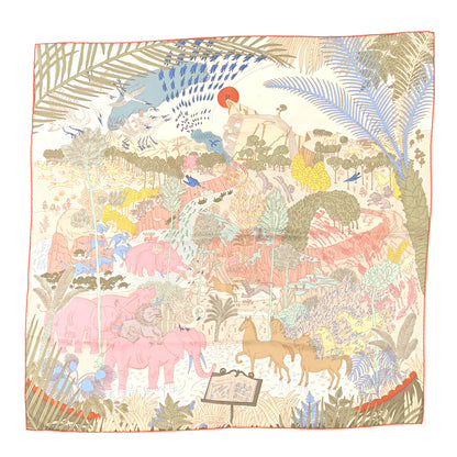 Hermes Silk Le Carnaval des Animaux Scarf 90 Bleu Pale Rose Beige 1 of 4