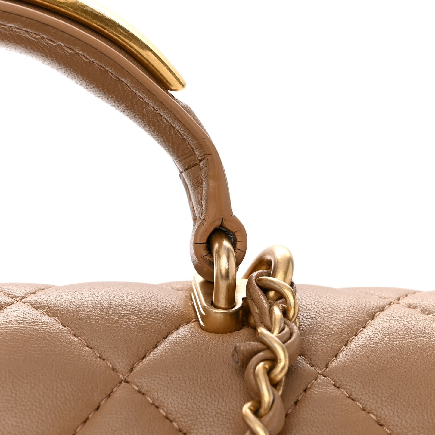 Lambskin Quilted Metal Mini Top Handle Rectangular Flap Beige