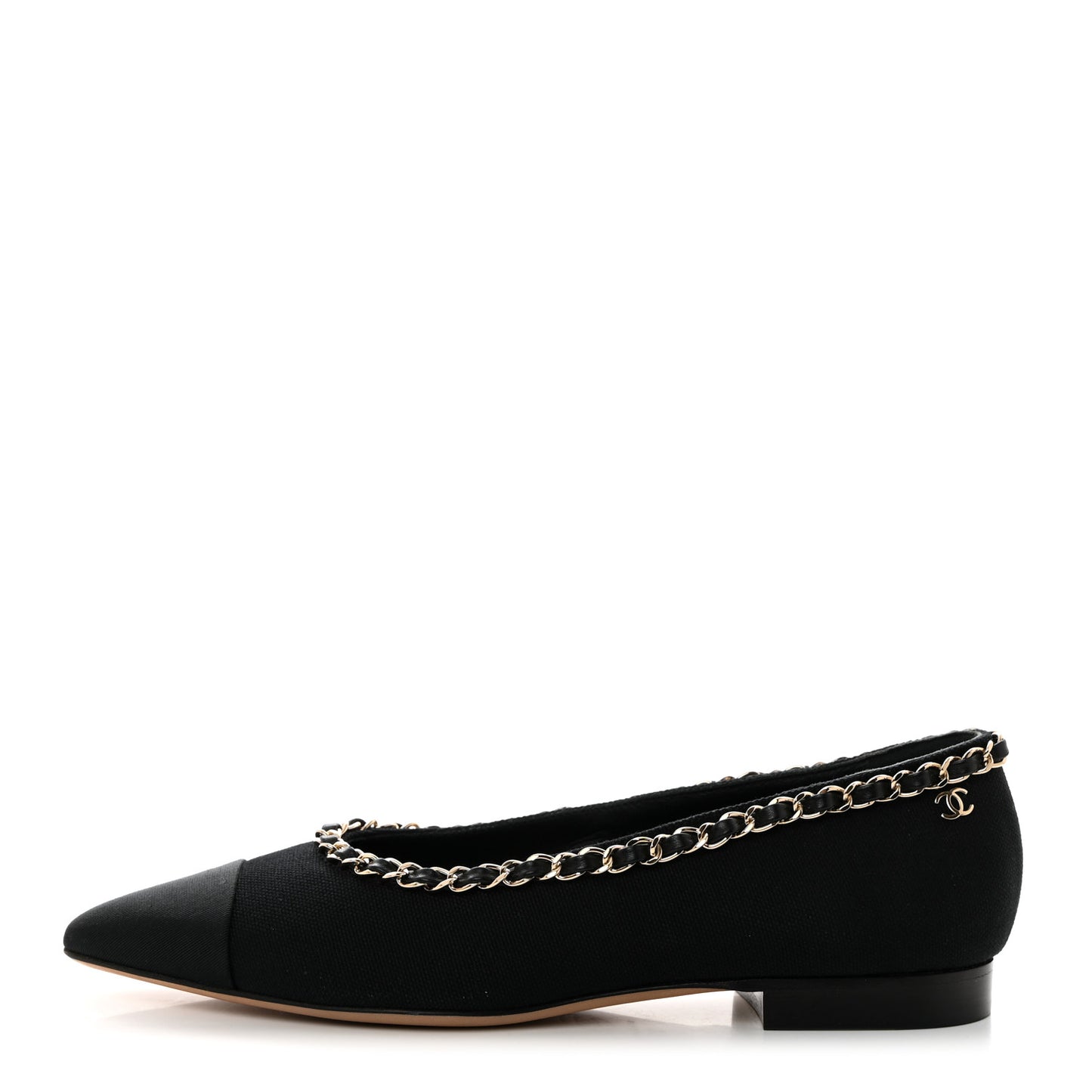 Fabric Grosgrain Chain Cap Toe Flats 36 Black