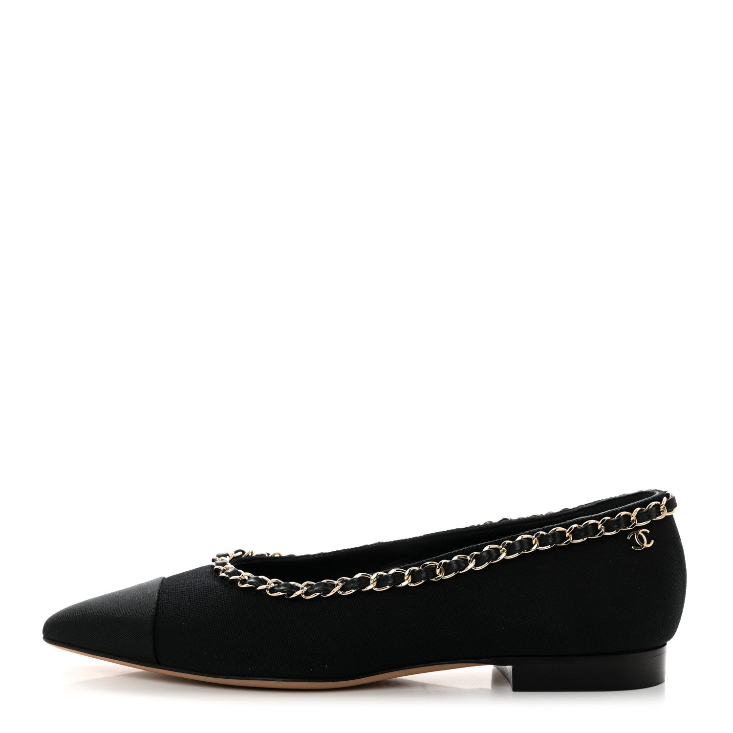 Chanel Fabric Grosgrain Chain Cap Toe Flats 36 Black 1 of 7