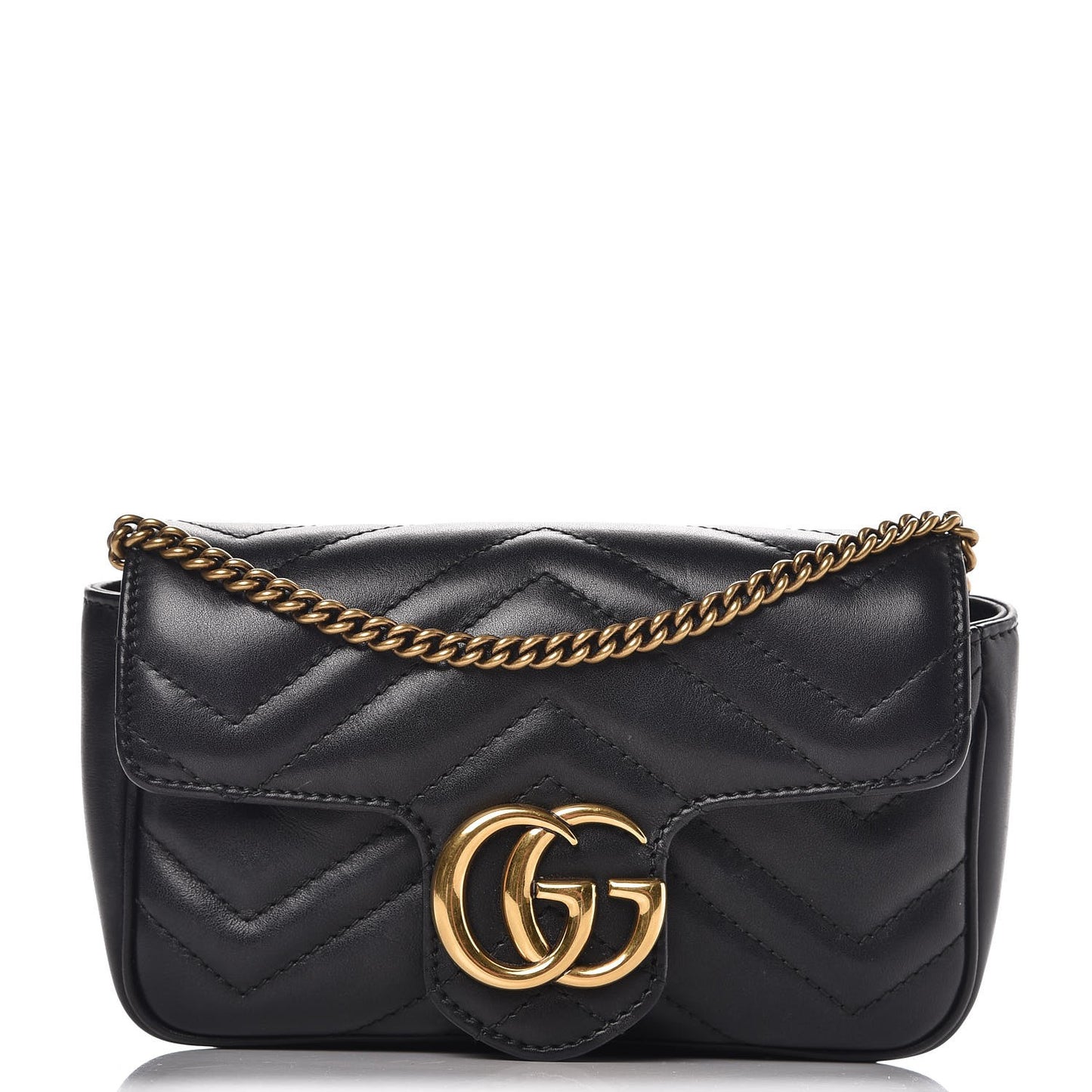 Calfskin Matelasse Super Mini GG Marmont Shoulder Bag Black