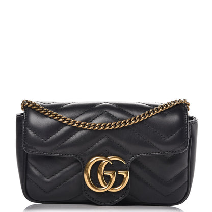 Gucci Calfskin Matelasse Super Mini GG Marmont Shoulder Bag Black 1 of 9