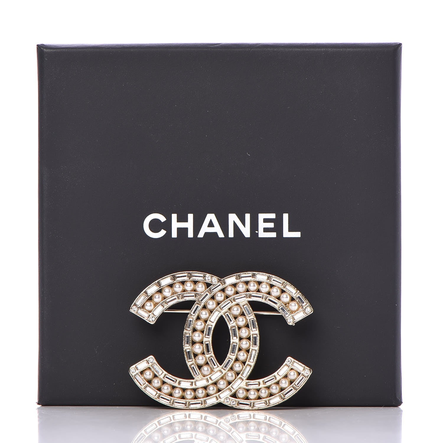 Chanel Pearl Crystal Baguette CC Brooch Gold 5 of 5