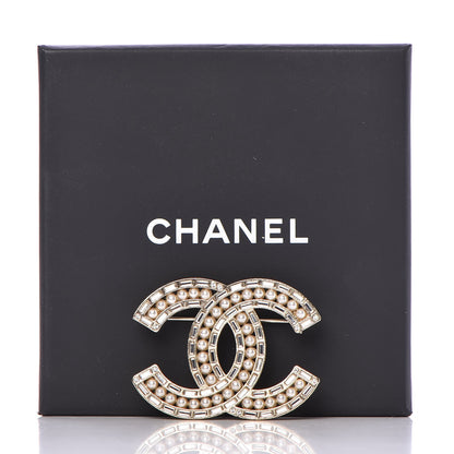 Chanel Pearl Crystal Baguette CC Brooch Gold 5 of 5