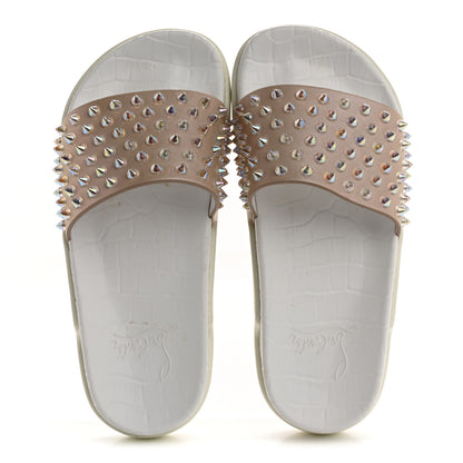 Christian Louboutin Calfskin Donna Studded Pool Fun Platform Flat Slide Sandals 36 Nude Clear 2 of 10