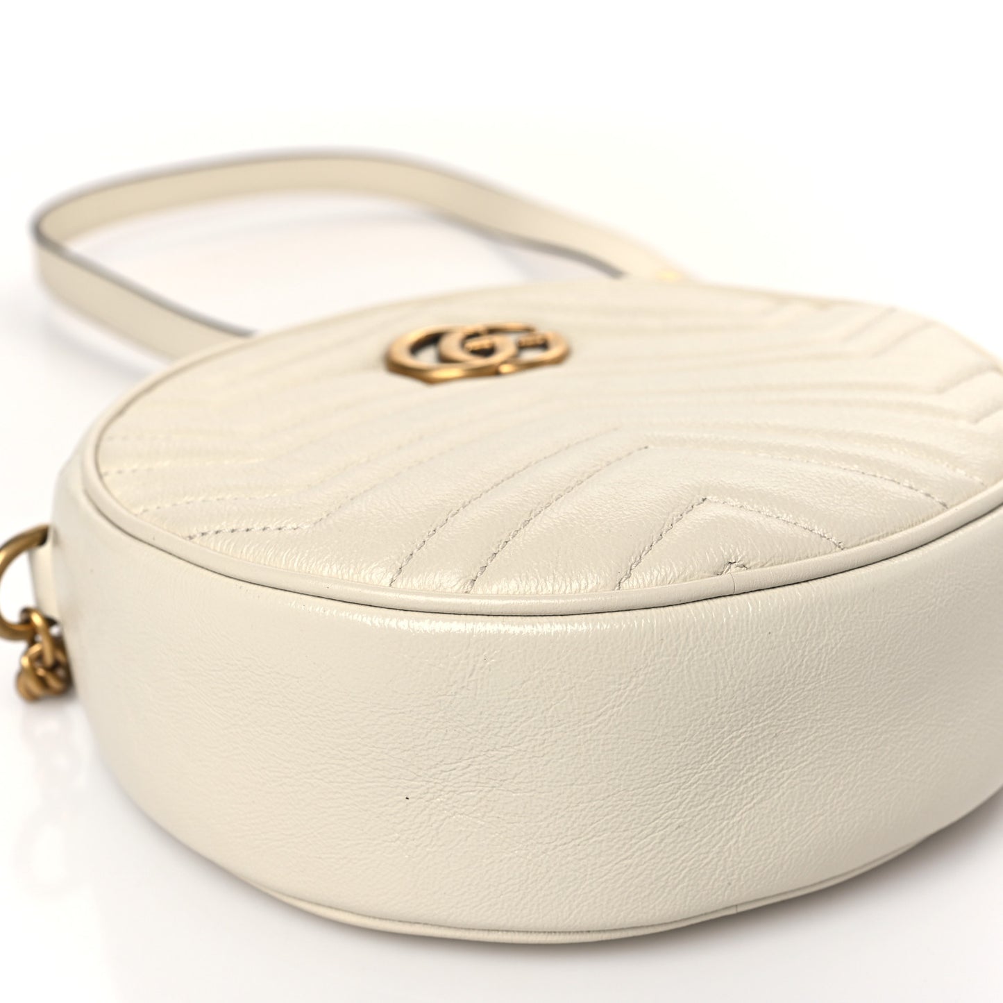 Calfskin Matelasse Mini GG Marmont Round Shoulder Bag White