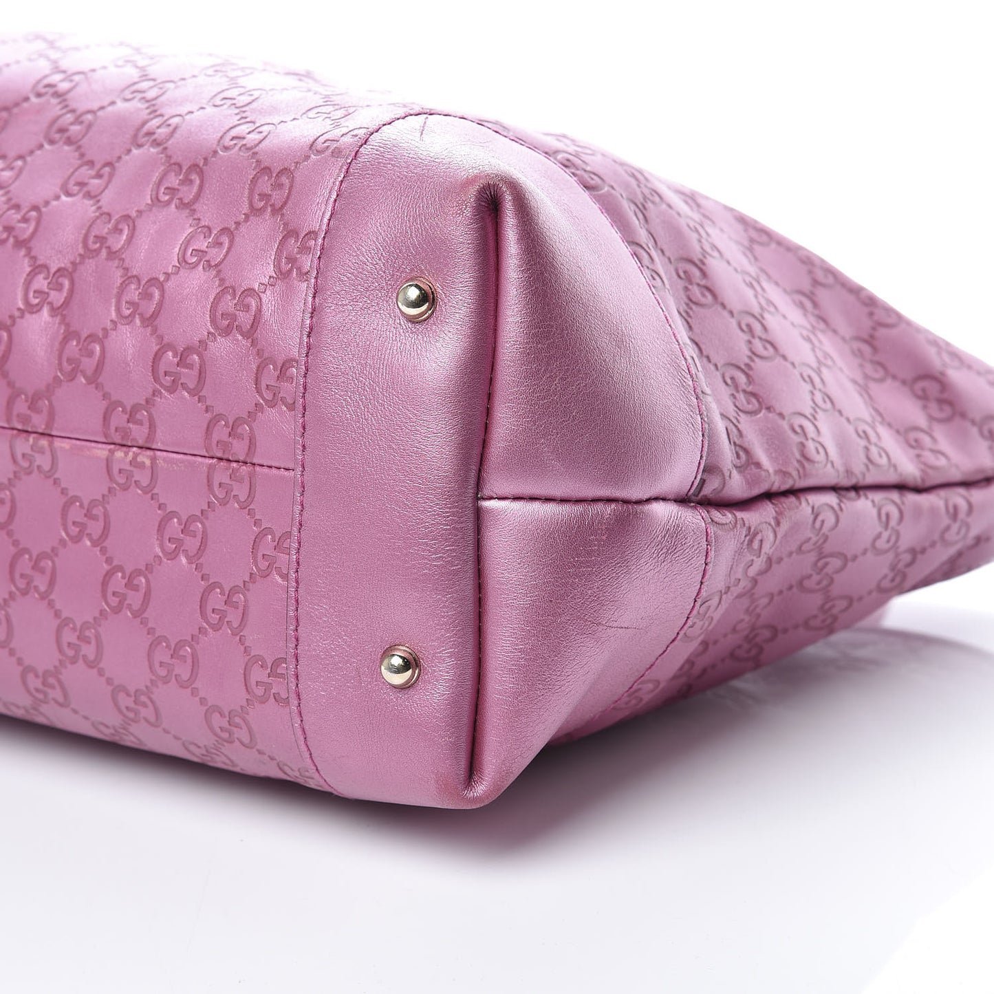 Metallic Soft Guccissima Large Heart Bit Charm Top Handle Tote Fresia Rose