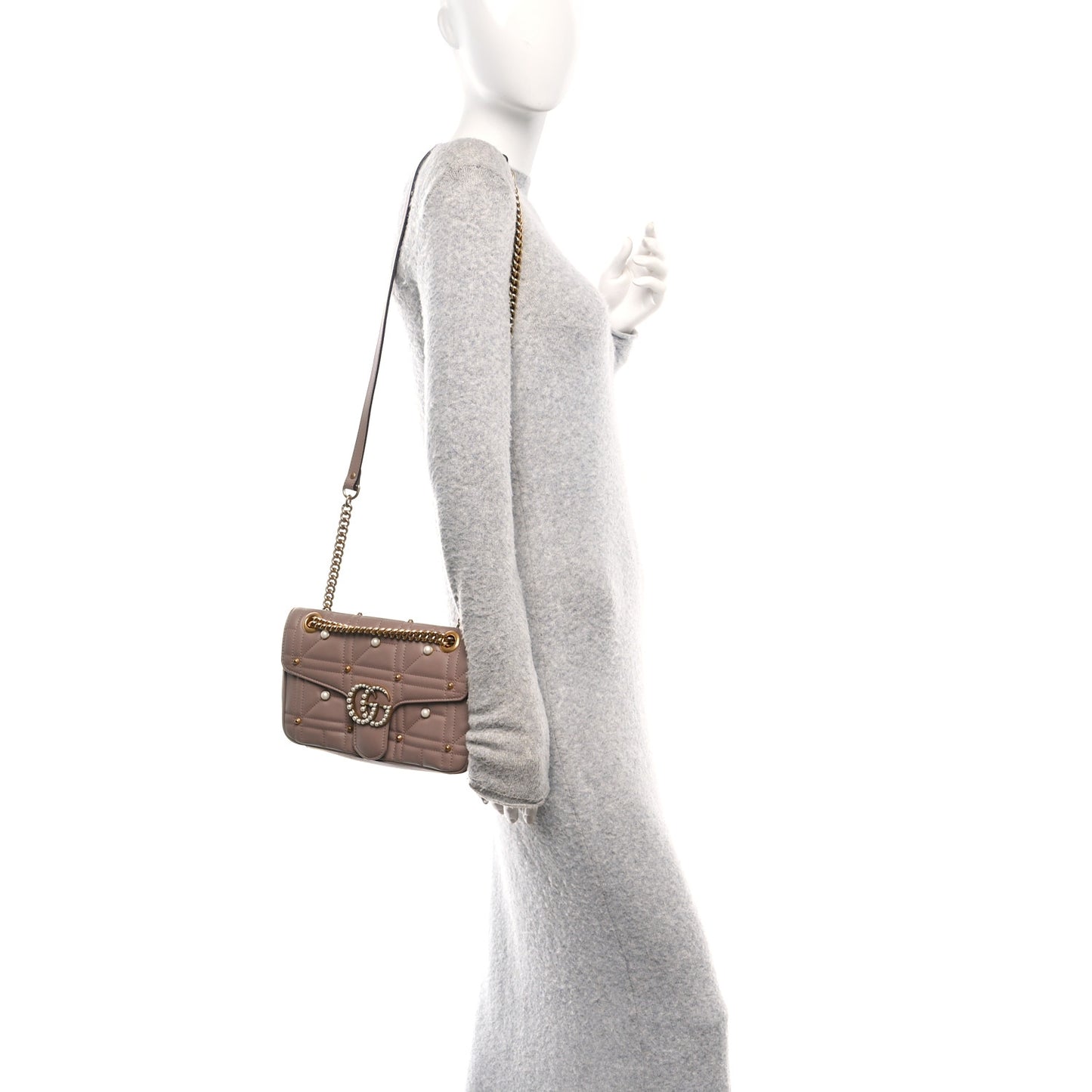 Calfskin Matelasse Studded Small Pearly GG Marmont Shoulder Bag Porcelain Rose