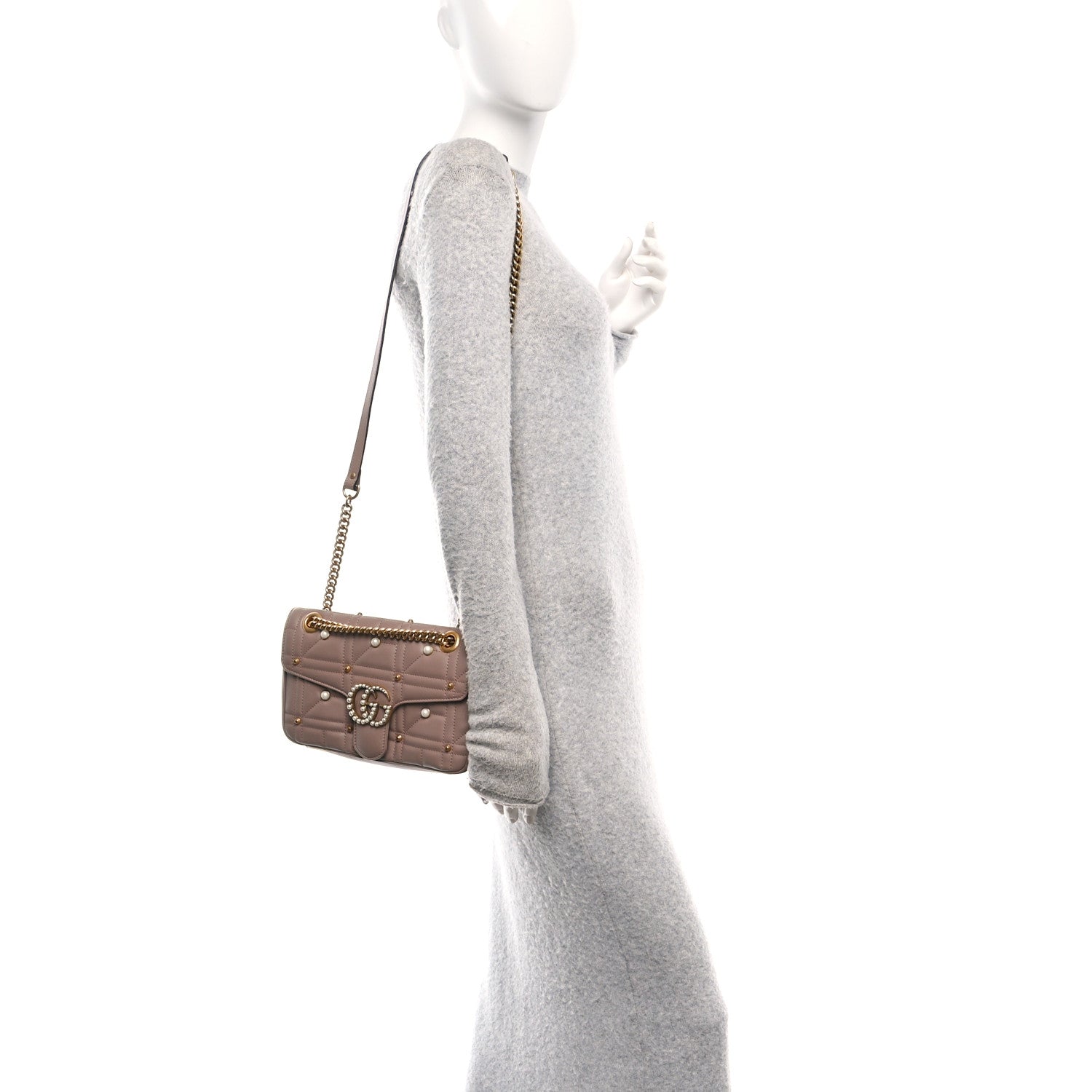 Gucci Calfskin Matelasse Studded Small Pearly GG Marmont Shoulder Bag Porcelain Rose 2 of 10