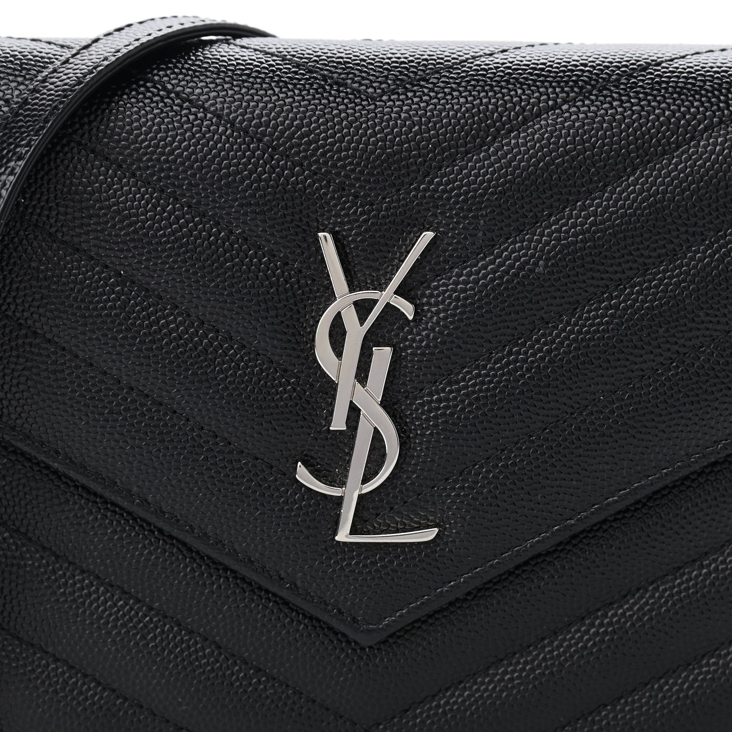 Saint Laurent Grain De Poudre Matelasse Chevron Monogram Envelope Chain Wallet Black 7 of 10