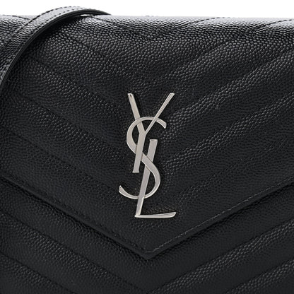 Saint Laurent Grain De Poudre Matelasse Chevron Monogram Envelope Chain Wallet Black 7 of 10