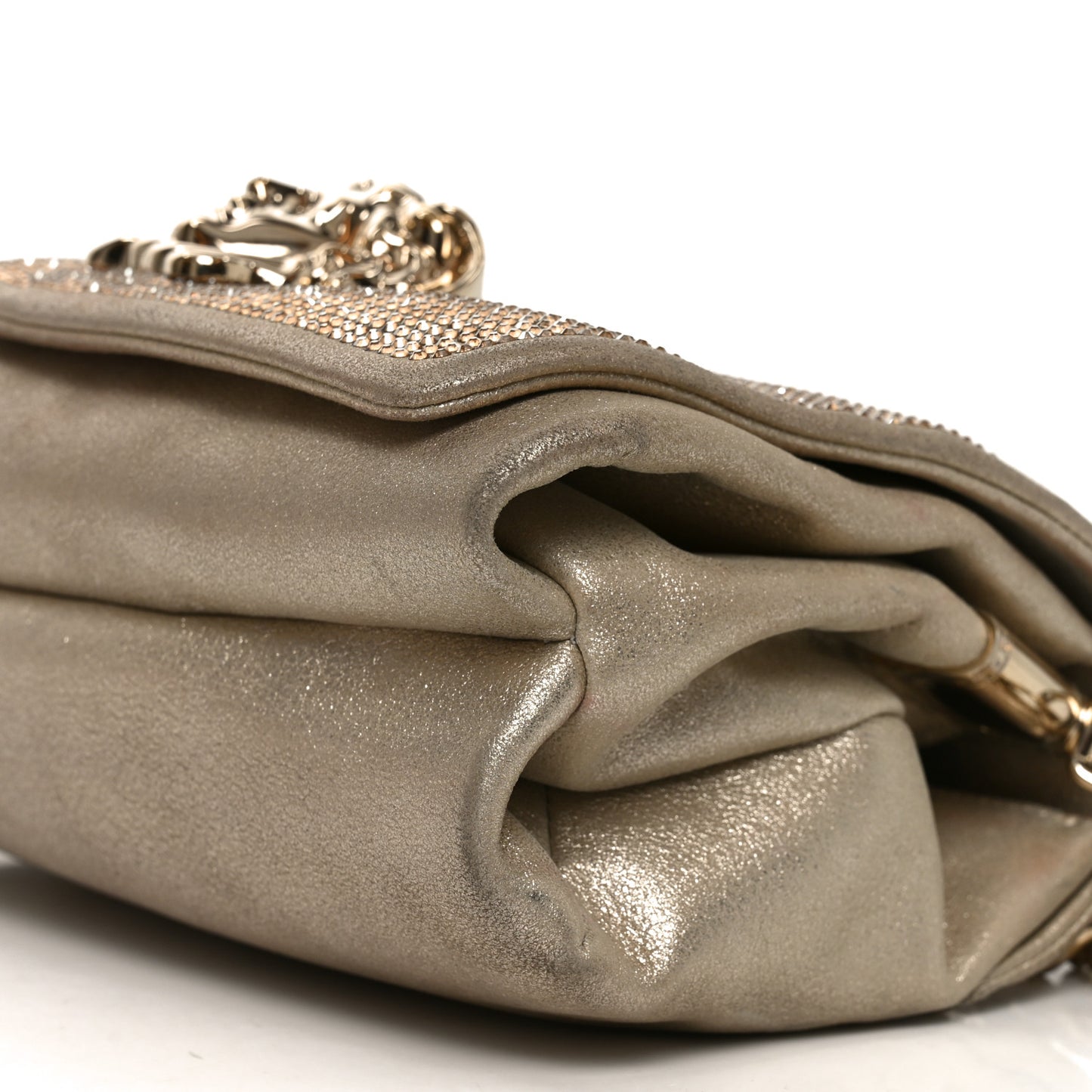 Suede Crystal Medusa Sultan Evening Bag Gold