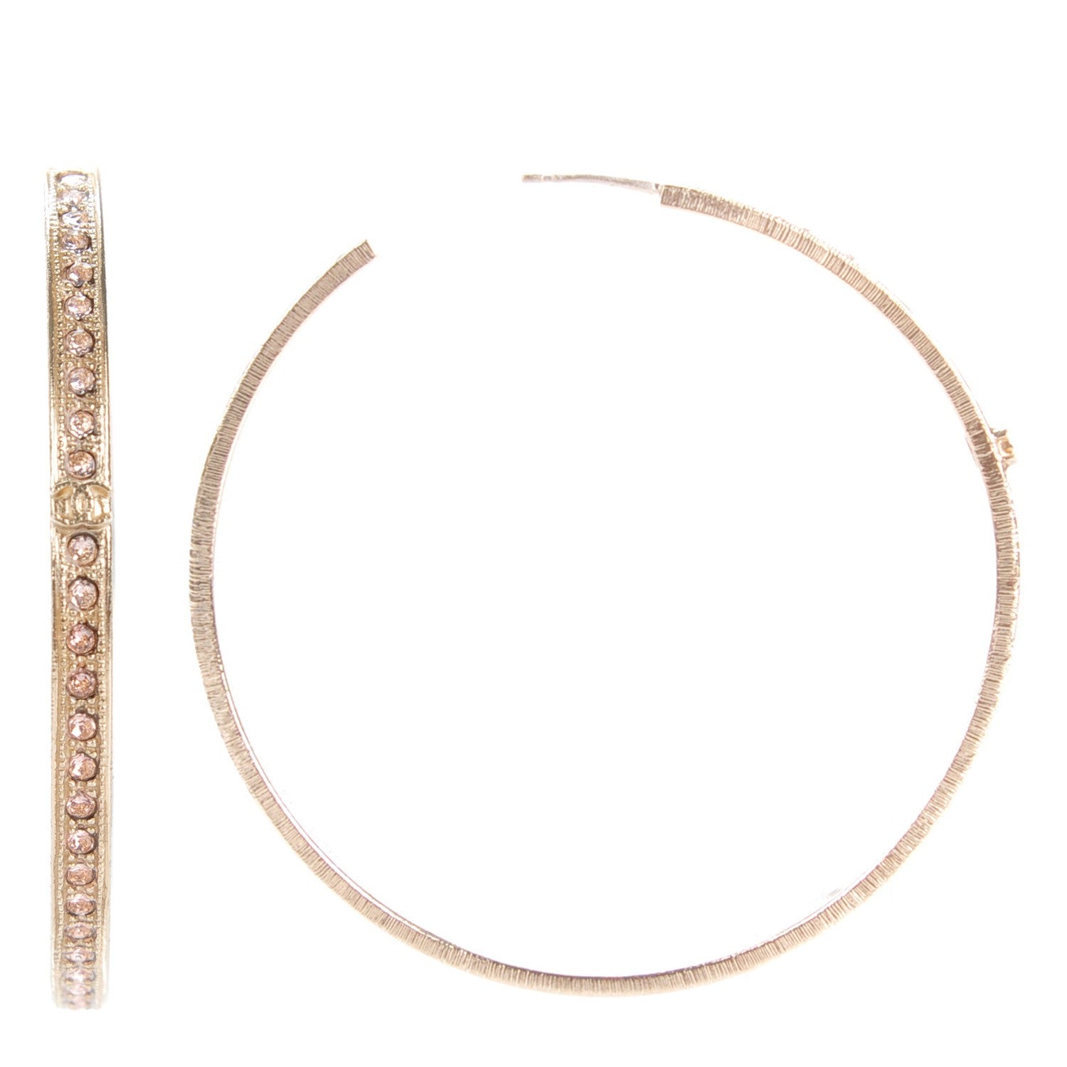 Chanel Crystal CC Hoop Earrings Pale Pink Gold 1 of 5