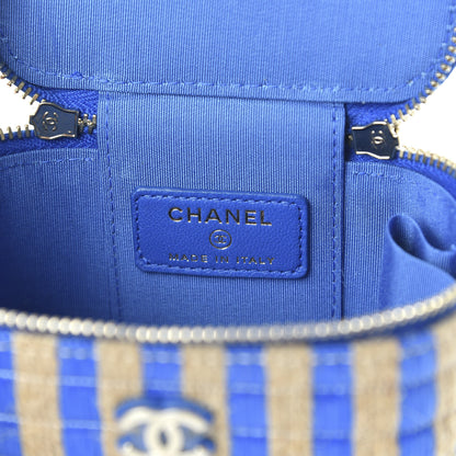 Chanel Raffia Jute Striped Mini Vanity Case With Chain Blue Beige 8 of 11