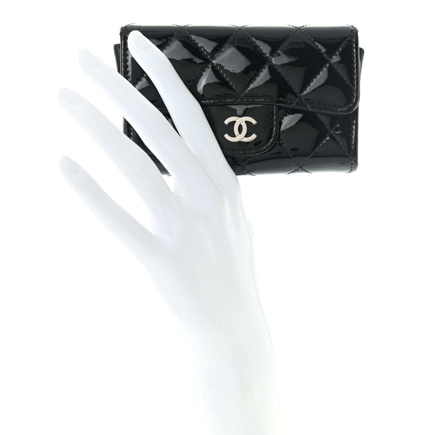 Patent Quilted Flap Card Holder Black