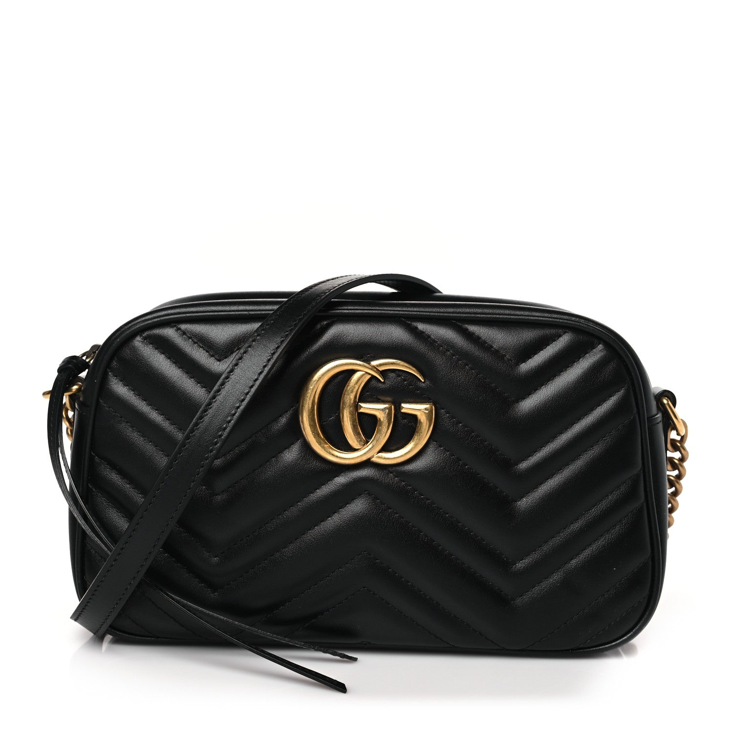 Gucci Calfskin Matelasse Small GG Marmont Chain Shoulder Bag Black 1 of 9