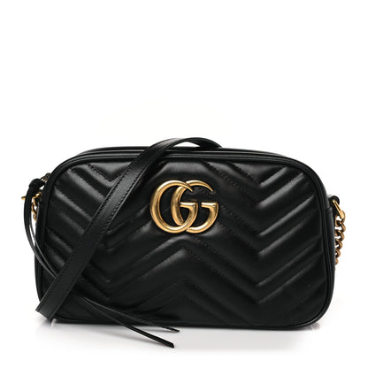 Gucci Calfskin Matelasse Small GG Marmont Chain Shoulder Bag Black 1 of 9