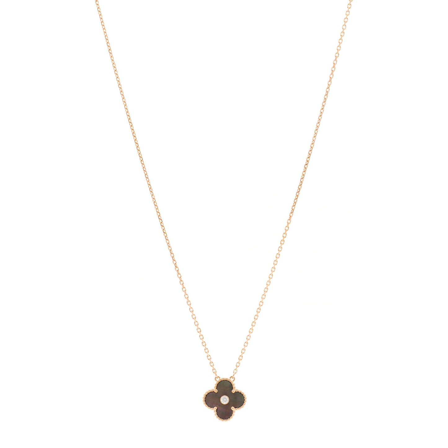 18K Rose Gold Diamond Grey Mother of Pearl Vintage Alhambra Pendant Necklace