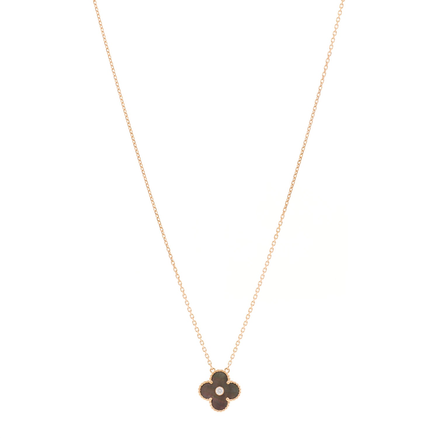 Van Cleef & Arpels 18K Rose Gold Diamond Grey Mother of Pearl Vintage Alhambra Pendant Necklace 1 of 4