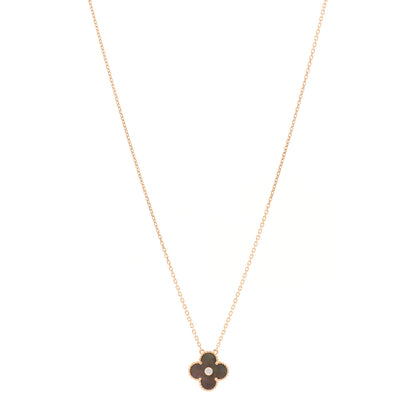 Van Cleef & Arpels 18K Rose Gold Diamond Grey Mother of Pearl Vintage Alhambra Pendant Necklace 1 of 4