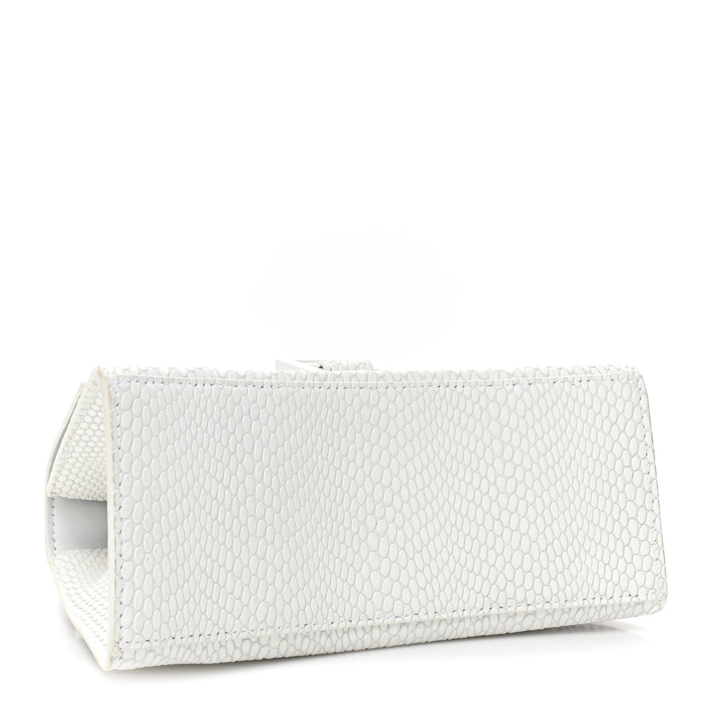 Matte Calfskin Snake Embossed Tonal B Small Hourglass Top Handle Bag Optic White