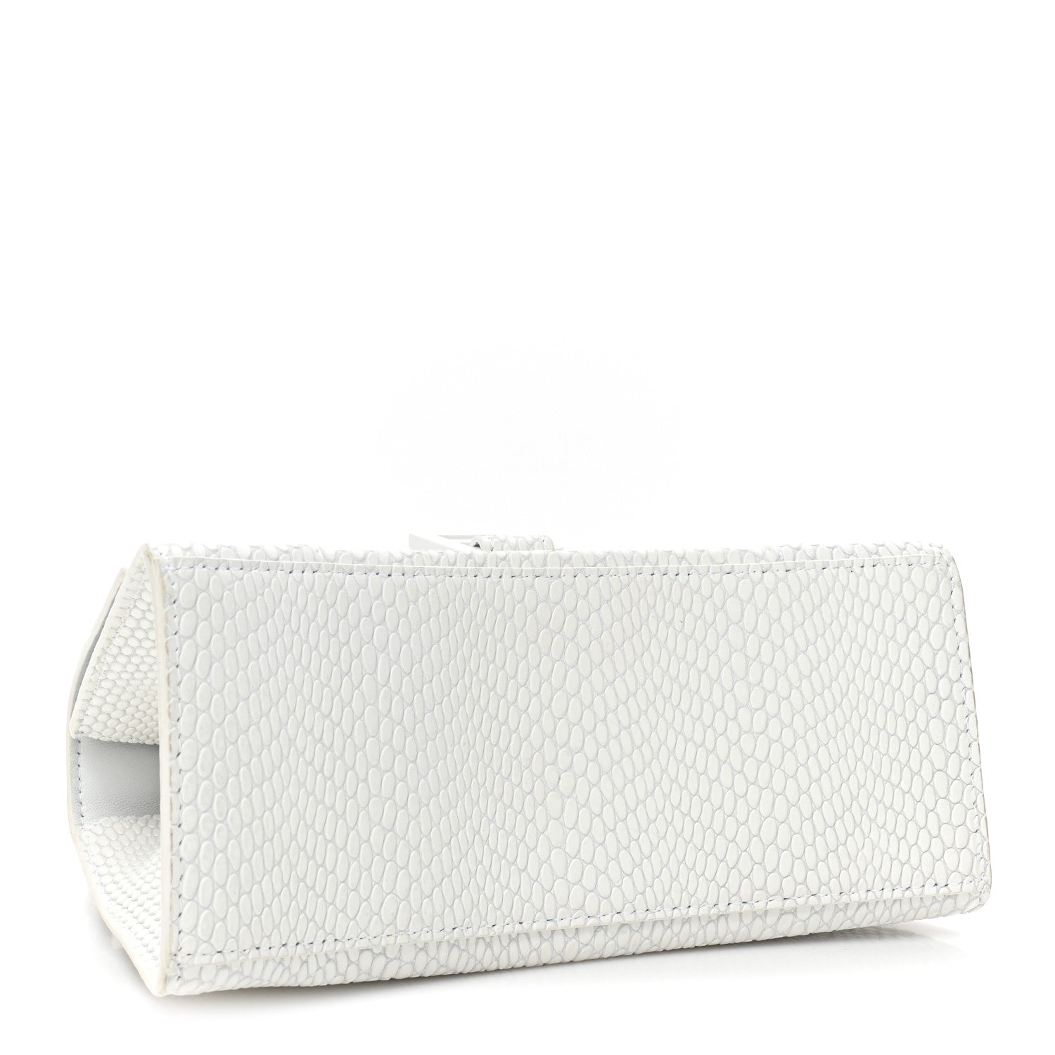 Balenciaga Matte Calfskin Snake Embossed Tonal B Small Hourglass Top Handle Bag Optic White 4 of 16