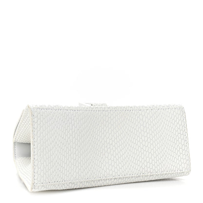 Balenciaga Matte Calfskin Snake Embossed Tonal B Small Hourglass Top Handle Bag Optic White 4 of 16