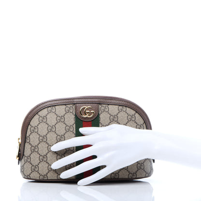 Gucci GG Supreme Monogram Textured Calfskin Web Large Ophidia Cosmetic Case Beige Ebony New Acero 2 of 10