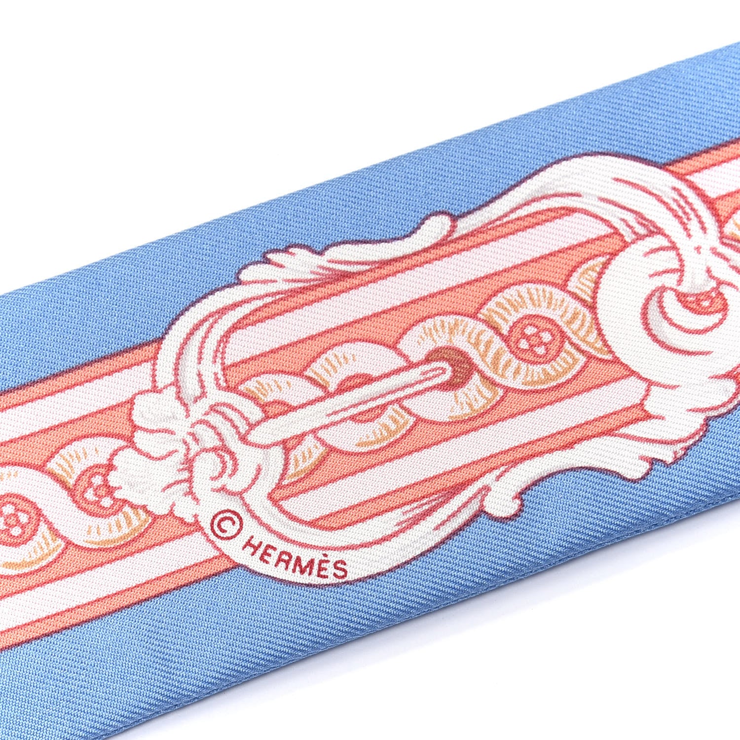 Hermes Silk Bride De Cour Twilly Blue Jean Rose White 3 of 4