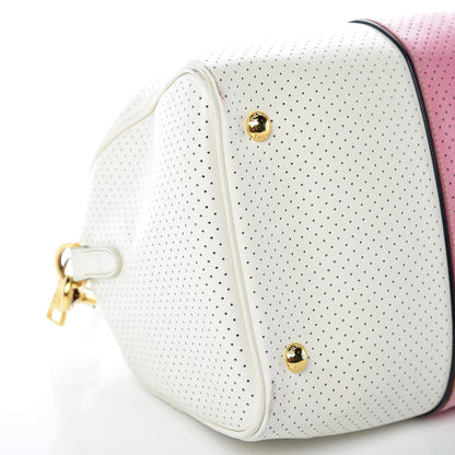 Prada Saffiano Perforated Striped Shoulder Bag White Black 12 of 13