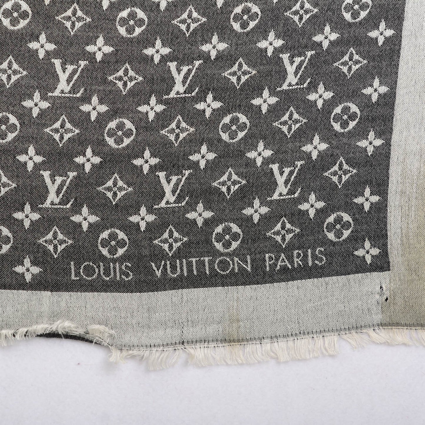 Wool Silk Monogram Denim Shawl Black