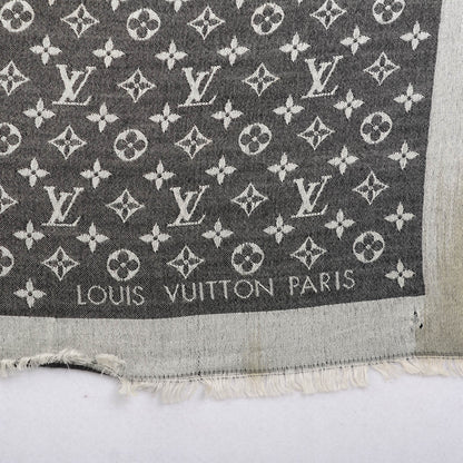Louis Vuitton Wool Silk Monogram Denim Shawl Black 4 of 6