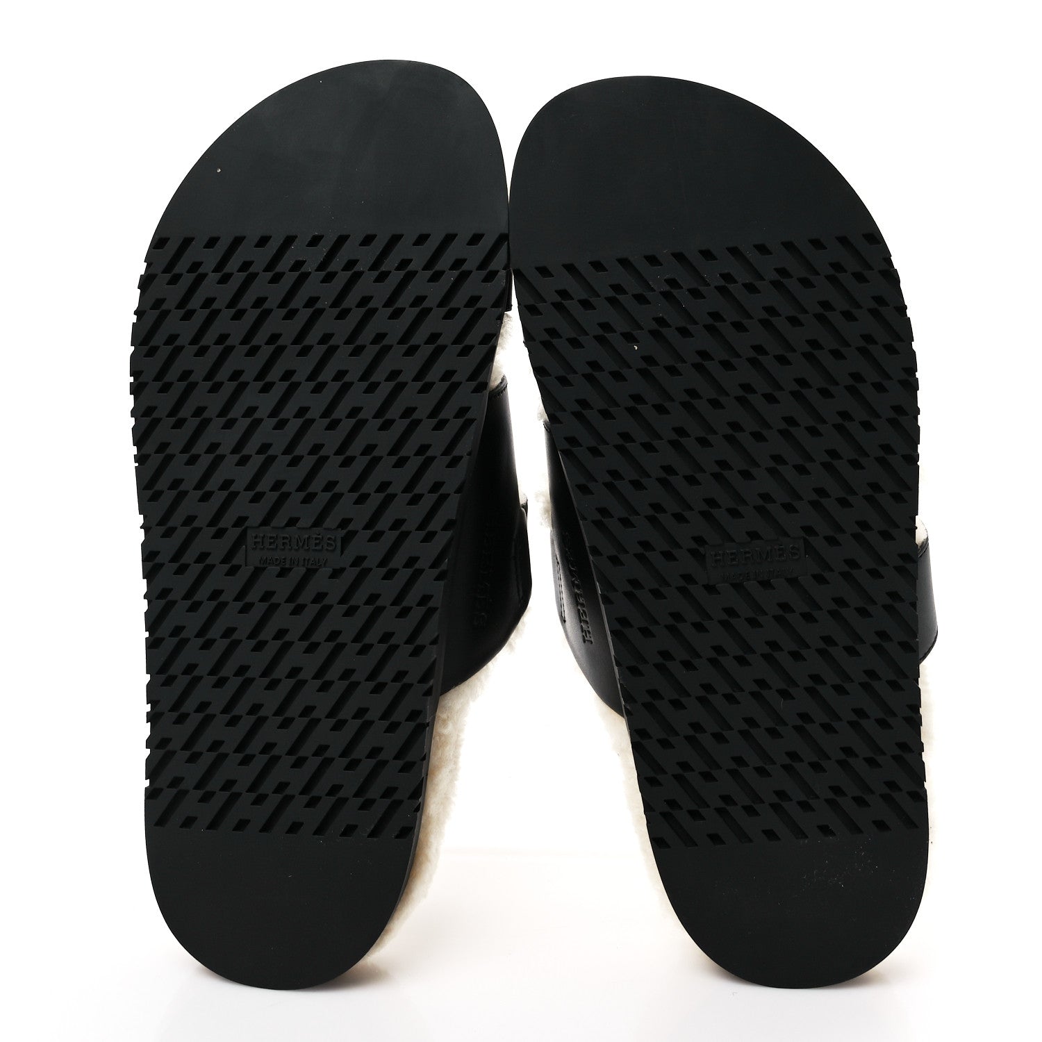 Hermes Calfskin Woolskin Womens Chypre Sandals 37 Black Ecru 5 of 8