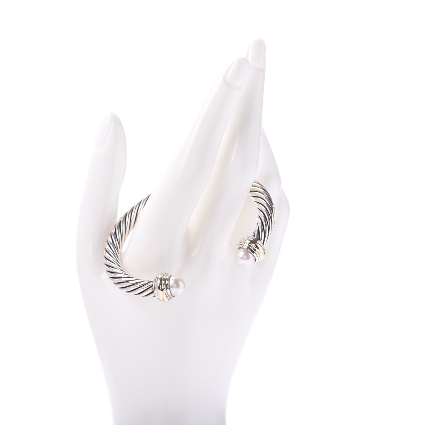Sterling Silver 14K Yellow Gold Pearl 7mm Cable Classics Bracelet