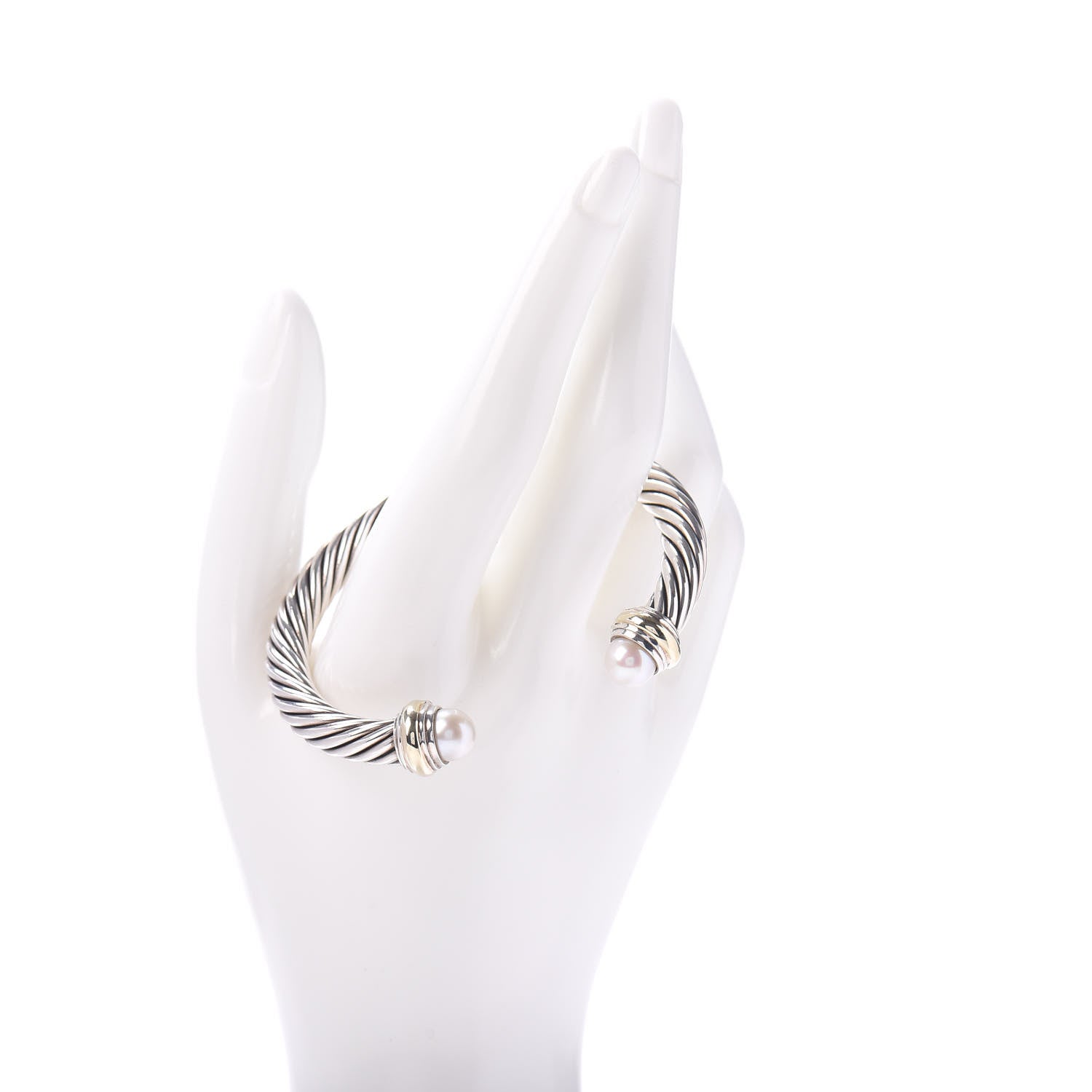 David Yurman Sterling Silver 14K Yellow Gold Pearl 7mm Cable Classics Bracelet 2 of 4